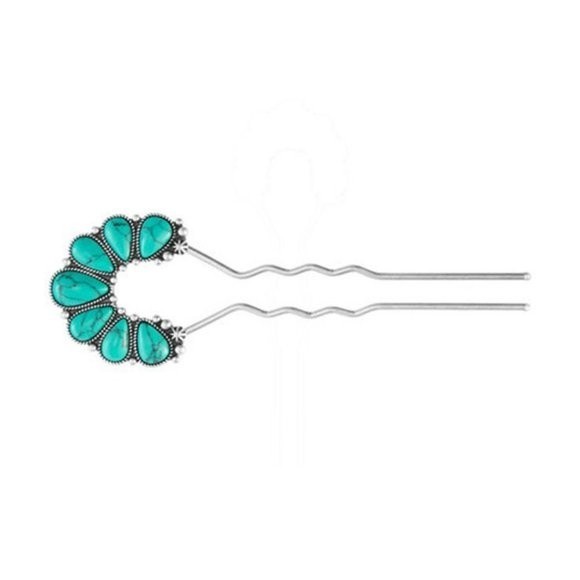 JEN Atkin x Chloe + Isabel Turquoise Fan Hair Pin - Picture 1 of 3